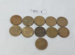 Lote de 11 moedas de 50 centavos de cruzeiro da década de 40/50.