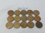 Lote de 15 moedas de 20 centavos de cruzeiro da década de 40/50.