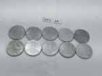 Lote de 10 moedas em alumínio de 1 cruzeiro datada de 1957/1961.