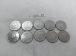 Lote de 10 moedas de 50 cruzeiros, década de 90.