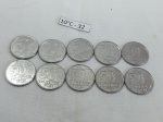 Lote de 10 moedas de 50 cruzeiros, década de 90.