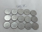 Lote de 15 moedas de 20 centavos de cruzado, década de 80.