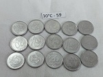 Lote de 15 moedas de 20 centavos de cruzado, década de 80.