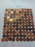 Lote de 110 moedas em cobre de 1 cent de dolar americano, datas diversas.