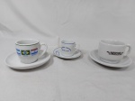 Lote de 3 xícaras de café em porcelana com propagandas diversas, para colecionador.