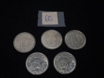 Lote de 5 moedas nacionais de 10 cruzeiros "Tamandua" em aço, datadas de 1993.