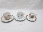 Lote de 3 xícaras de café em porcelana com propagandas, para colecionador.