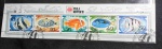 COREIA DO NORTE - PEIXES - FOLHINHA CARIMBADA COM 5 SELOS