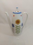 BELÍSSIMO BULE DE CAFÉ EM PORCELANA SCHMIDT COM DECORAÇÃO FLORAL MULTICOLORIDO E BORDA AZUL. MEDIDA: 25 CM DE ALTURA COM TAMPA X 4,5 CM D