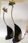 Casal de Gatos em metal ouro velho - cabeças e caudas móveis - arte moderna anos 90 -  53 e 47,5 cm