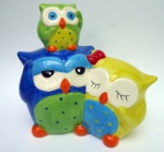 Enfeite em cerâmica Família de Corujas - Pai, mãe e filhote - 15 x 16 x 7 cm