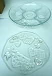 2 pratos de vidro - petisqueiras - 31 cm com 5 divisórias + 22,5 decoração frutas