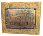 Quadro pirografado emoldurado Igreja Matriz de São José das Três Ilhas - Belmiro Braga MG 24x20cm