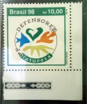 FILATELIA BRASIL - SELO DEFENSORES DA NATUREZA 1996 COM PARTE DA FOLHA