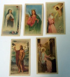 5 Santinhos Católicos raríssimos - com propaganda da pomada Minancora no verso medem 9x5cm