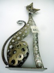 Escultura artesanal com arruelas de metal - importada - Gato - cabeça balança - 30 x 12 cm linda peça