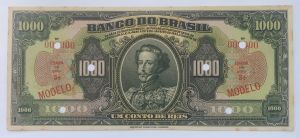 Cédula do Brasil, 1 conto de réis, MODELO, R202m, flor de estampa, ligeiras manchas