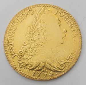 Moeda de ouro Brasil, 6400 réis 1774R, bem conservada