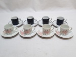 Lote de 8 xícaras de café, 2 goles em porcelana, sendo 2 modelos.