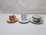 Lote de 3 xícaras de café com pires em porcelana, marcas e modelos diversos.