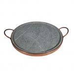Travessa para Pizza em pedra com bordas e asas em cobre, Diam. 32 cm.