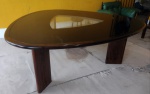 JOAQUIM TENREIRO  (1906/1992)- mesa triangular dita giz - alfaiate - com 1,95 cm com vidro em pintur