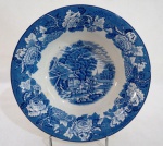 ENOCH WOOD"S SCENERY, RAPH 1750- Antiga travessa de coleção, em porcelana inglesa, com marca da manufatura Enoch Wood"s Scenery, Ralph 1750 no verso, decorada com cena campestre e bordas florais no tom azul. Med. 7 cm x 24 cm.