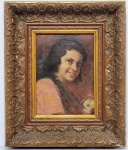 ANTONIO ROCCO (AMALFI-ITÁLIA, 1880 - 1944, SP-SP) - Rara e belíssima pintura, finamente executada em técnica de óleo sobre tela, representando expressiva e linda figura feminina rica em movimentos e colorações. Assinada no C.I.D. Mede 15,0 x 20,0 cm. Enquadrada em moldura da época patinada ricamente trabalhada. Tela em bom estado de conservação. Moldura com desgastes do tempo medindo 30,0 x 35,0 cm. Adquirida na galeria Slaviero em 1993 pelo comitente. NOTA SOBRE O ARTISTA: Antonio Rocco (Amalfi, 23 de julho de 1880  São Paulo, 28 de novembro de 1944) foi um pintor e professor italiano radicado no Brasil.Estudou pintura no Instituto de Belas Artes de Nápoles entre 1899 e 1905. Entre seus professores estavam Domenico Morelli (1826-1901) e Filippo Palizzi (1818-1899).Em 1913 imigrou para o Brasil, estabelecendo-se na capital paulista. Em 1918, fundou a "Escola Novíssima", onde lecionou pintura durante três anos. Nesse mesmo ano, realizou sua primeira mostra individual e elaborou a capa da revista A Cigarra.Foi paisagista, marinhista, pintor de retratos, de nus e de naturezas-mortas. Pode ser considerado um realista.