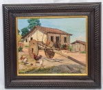 SALVADOR CARUSO (Campinas-SP, 1906 - 1951, SP-SP) - 38 X 46 - Rara e belíssima pintura, finamente executada em técnica de óleo sobre tela, representando linda paisagem rica em movimentos e colorações. Assinada no C.I.D. Enquadrada em moldura de madeira de lei ricamente trabalhada da época medindo 56,0 x 64,0 cm. Em (raro) perfeito estado de conservação. NOTA SOBRE O ARTISTA: Salvador Caruso (1905-1951) é autor do quadro que retrata a primeira missa de Campinas. Participou de vários salões em São Paulo e no Rio de Janeiro, acumulando dezenas de medalhas. Foi funcionário de um banco em São Paulo e guardava seus trabalhos artísticos na gaveta da mesa de trabalho, até o dia em que seu chefe encontrou os desenhos e o demitiu. A partir daí passou a se dedicar apenas à arte. Integrou o famoso Grupo de pintores Santa Helena. Em 1946, depois de viver um ano em Ouro Preto, retratando os mais sugestivos aspectos da cidade mineira, ganhou o título de O pintor de Ouro Preto.  Era o caçula de uma família de artistas. Em Campinas, a rua que leva o seu nome fica no Jardim Primavera. O pintor Salvador Caruso nasceu em 25 de dezembro de 1906, em Campinas, São Paulo. Seu pai, Fioravante Caruso, tinha 23 anos, e sua mãe, Maria Thereza Andreoli, tinha 18 anos. Ele faleceu em 1951, em São Paulo. Salvador Caruso foi um artista renomado, conhecido por seu trabalho como pintor e professor de artes, tendo se formado sob a orientação de Antonio Rocco, Túlio Mugnaini e Bernadino de Sousa Pereira, de acordo com o Catálogo das Artes. Ele também participou de vários salões de arte em São Paulo e no Rio de Janeiro, acumulando diversas medalhas, segundo a Hora Campinas. De acordo com a Enciclopédia Itaú Cultural, ele foi um artista visual e professor, tendo obras como "Marinha" (1942), como mencionado na Enciclopédia Itaú Cultural.
