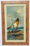 FRANCISCO CÉA (BRASIL, 1908 - 1968) - ´´JANGADEIROS - CEARÁ´´ - 30,0 x 60,0 - Lindíssima e rara pintura finamente executada em técnica de óleo sobre tela, representando bela paisagem rica em movimentos e colorações. Assinada no C.I.D. e no verso datada de 1968. Enquadrada em moldura de madeira medindo 46,5 x 76,5 cm. Perfeito estado de conservação. NOTA SOBRE O ARTISTA: Francisco Céa nasceu em 1908 .Pintor de larga produção, dedicando-se especialmente à paisagem. Recebeu inúmeros prêmios, entre eles a medalha de Bronze no Salão Nacional de Belas Artes , Rio de Janeiro , com Mercado Municipal e Domingo na Quinta em 1954.Citado no Júlio Louzada e no Dicionário de Artistas Plásticos Brasileiros.