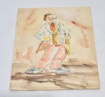 DARIO MECATTI (Florença,ITA, 1909 - 1976, SP) - ´´ESTUDO´´ - Raríssimo e delicado desenho executado finamente em técnica mista sobre papel, representando expressivo palhaço rico em movimentos e colorações. Assinado no C.I.D. Esboço atrás do mesmo. Bom estado de conservação, possui discretos furinhos. NOTA SOBRE O ARTISTA: Dario Mecatti (Florença, Itália 1909 - São Paulo SP 1976). Pintor de gênero, paisagista e desenhista. Na Itália recebe orientação artística de Camillo Innocenti (1871-1961), trabalha em um banco e pinta cartazes para a sala de cinema de seu primo. Em 1933, muda-se para a África, onde permanece por aproximadamente sete anos viajando pelo norte do continente. Neste período conhece a Líbia, Ilha de Malta, Tunísia, Turquia, Argélia, Marrocos, além de Portugal e Espanha. Durante a viagem retrata cenas destes países e realiza algumas exposições com o pintor florentino Renzo Gori (1911-?), com quem reside por pouco tempo em Paris. Em 1939, conhece a Ilha de São Miguel, nos Açores e lá encontra Maria da Paz com quem posteriormente se casa. No ano de 1940, muda-se para o Brasil, passa pouco tempo no Rio de Janeiro e posteriormente, um período em Minas Gerais, onde visita as cidades de Belo Horizonte, Juiz de Fora e Ouro Preto. Muda-se no final do ano para São Paulo, onde entre 1941 e 1945, trabalha na Galeria Fiorentina, na Rua Barão de Itapetininga, de propriedade de Malho Benedetti. Em 1945 se casa com a pintora Maria da Paz e conhece Nicolino Bianco, que passa a adquirir os quadros do artista para serem expostos na Loja de Móveis Paschoal Bianco. Apresenta-o para clientes e amigos que passam a encomendar retratos. Neste período entra em contato com Ezio Barbini, dono da Galeria Internacional que vende regularmente suas obras, além de apresenta-lo a um grupo de jovens artistas a quem orienta. Em 1946 constrói na Rua Feliciano Maia a sua casa estúdio, onde realiza exposições individuais anuais, sendo a última no ano de 1976, data de seu falecimento. ( fonte: Itaú Cultural)