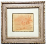 JOSÉ PANCETTI (Campinas, 1902 -1958, RJ) - Autêntico e lindo desenho executado finamente em técnica de pastel sobre cartão, representando bela paisagem rica em movimentos. Assinada no C.I.D. Mede 19 x 21,5 cm. Enquadrada em imponente moldura em madeira de lei trabalhada medindo 43 x 46 cm. Bom estado de conservação. NOTA SOBRE O ARTISTA: Giuseppe "José" Pancetti (Campinas, 18 de junho de 19021 Rio de Janeiro, 10 de fevereiro de 1958) foi um pintor modernista brasileiro. Considerado um dos grandes paisagistas da pintura nacional, destaca-se por suas numerosas e belas marinhas.2BiografiaFilho de Giovanni Battista Pancetti e Corinna Giannini, imigrantes italianos da Toscana, viveu em Campinas até os oito anos, quando seu pai, mestre de obras, mudou-se com mulher e filhos para a capital paulista, onde esperava encontrar melhores condições de trabalho. Aos onze anos, José Pancetti e uma de suas irmãs, são levados para a Itália para viver sob os cuidados de um tio e dos avós. É tio materno da cantora Isaurinha Garcia.3Na ItáliaChegando à casa do tio Casimiro, é colocado para estudar no Colégio Salesiano de Massa-Carrara. Mas pouco tempo depois, o país seria envolvido na Primeira Guerra Mundial e Pancetti vai para o campo, em casa de seus avós, na localidade de Pietrasanta.Não se adapta à vida de camponês, exercendo diversas ocupações desde aprendiz de carpinteiro, operário na fábrica de bicicletas Bianchi e empregado numa fábrica de materiais bélicos em Forte dei Marmi.Para fixá-lo num ofício mais atraente, seu tio emprega-o na marinha mercante italiana onde deveria aprender a profissão de marinheiro. Embarca no veleiro Maria Rosa que percorria o Mediterrâneo, principalmente entre os portos de Gênova e Alexandria. Mas a inconstância própria de seu caráter faz com que abandone o navio e passe a vagar pelas ruas de Gênova, com sérias dificuldades de subsistência. Até que num determinado dia, alguém o encaminha para o consulado brasileiro, onde é providenciado o seu repatriamento.De volta ao BrasilAssim, no dia 12 de fevereiro de 1920, desembarca em Santos. Para sobreviver trabalha em diversos lugares e ofícios diferentes até que, em 1921, transfere-se para São Paulo onde um empresário, também italiano, lhe dá um emprego de pintor de paredes e cartazes. Parece ter sido este o seu primeiro contato com pinceis e tintas.Naquele mesmo ano, o pintor Adolfo Fonzari oferece a Pancetti uma oportunidade de auxiliá-lo na decoração da casa do comendador Giuseppe Pugliese Carbone na cidade litorânea de Guarujá.Em seguida, no ano de 1922, conseguiu realizar um grande desejo: alistar-se na Marinha de Guerra do Brasil, onde permaneceria até 1946.A descoberta do pintorJosé Pancetti pintando uma tela.A bordo foi-lhe dada a tarefa de pintar cascos, paredes, camarotes e o fazia com tal zelo que sua fama correu pela Marinha, até que um almirante (Gastão Motta) criou um quadro de especialistas na profissão e nomeou Pancetti primeiro instrutor desse quadro. Mas, surge no marinheiro a vontade de passar para o papel aquilo que seus olhos viam. E assim começou a desenhar, em data que nem mesmo ele soube precisar, pequenos cartões com paisagens, marinhas, cenas românticas ainda bastante primárias mas que já mostravam seu potencial artístico.Em 1932, o pintor tem seu primeiro trabalho publicado no jornal A Noite Ilustrada, sob o título, "Um Amador da Pintura". Ao ver seu desenho, o escultor Paulo Mazzuchelli, aconselha-o a ingressar no recém-criado Núcleo Bernardelli, um conselho repetido pelo pintor Giuseppe Gargaglione, a quem Pancetti conheceu passeando pelo Campo de Santana, no Rio de Janeiro. Acatando a sugestão, ingressa no Núcleo Bernardelli em 1933, onde teve como principal orientador o pintor Bruno Lechowski. No Núcleo, uma escola livre que funcionava nas dependências do edifício da Escola de Belas Artes, Pancetti teria como companheiros pintores que, ao passar do tempo, viriam a ganhar notoriedade como, entre outros, Edson Motta, José Rescala, Ado Malagoli, Expedito Camargo Freire, Manuel Santiago, Bustamante Sá e Silvio Pinto.Dois anos depois, em 1935, casa-se com Annita Caruso.Com o quadro "O Chão" ganha em 1941, o prêmio de viagem ao estrangeiro, na recém criada Divisão Moderna do Salão Nacional de Belas Artes. Por motivos de saúde é licenciado da Marinha e não desfruta seu prêmio no exterior. Muda-se para Campos do Jordão em 1942, em busca de tratamento para a tuberculose que o afetava. Neste mesmo ano nasce a sua filha Nilma. Posteriormente muda-se para São João del-Rei.A primeira exposição individual ocorre em 1945, apresentando mais de setenta quadros. No ano seguinte é reformado pela Marinha na patente de segundo-tenente. Em 1948 recebe a medalha de ouro do Salão Nacional de Belas Artes, realizando a sua primeira exposição internacional em 1950, na Bienal de Veneza. Um ano depois participa da primeira Bienal de Arte de São Paulo.Em 1952 dois fatos importantes marcam a sua vida: o nascimento de seu filho Luís Carlos e a promoção a primeiro-tenente da Marinha Brasileira. Decorridos dois anos recebe a medalha de ouro no Salão de Belas Artes da Bahia e em 1955 faz uma importante exposição no Museu de Arte Moderna do Rio de Janeiro.A 10 de Fevereiro de 1958 morre de câncer de estômago no Hospital Central da Marinha no Rio de Janeiro. É enterrado no cemitério São João Batista no bairro do Botafogo, tendo o poeta Augusto Frederico Schmidt proferido a oração fúnebre.