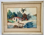 JOSÉ PANCETTI  (Campinas, 1902  1958 RJ) - Autêntica e linda pintura executada finamente em técnica mista sobre papel, representando bela paisagem marítima rica em movimentos e colorações. Assinada no C.I.D. Mede 25 x 35 cm. Enquadrada em moldura de madeira da época medindo 40 x 50 cm. Bom estado de conservação. NOTA SOBRE O ARTISTA: Giuseppe "José" Pancetti (Campinas, 18 de junho de 19021  Rio de Janeiro, 10 de fevereiro de 1958) foi um pintor modernista brasileiro. Considerado um dos grandes paisagistas da pintura nacional, destaca-se por suas numerosas e belas marinhas.2BiografiaFilho de Giovanni Battista Pancetti e Corinna Giannini, imigrantes italianos da Toscana, viveu em Campinas até os oito anos, quando seu pai, mestre de obras, mudou-se com mulher e filhos para a capital paulista, onde esperava encontrar melhores condições de trabalho. Aos onze anos, José Pancetti e uma de suas irmãs, são levados para a Itália para viver sob os cuidados de um tio e dos avós. É tio materno da cantora Isaurinha Garcia.3Na ItáliaChegando à casa do tio Casimiro, é colocado para estudar no Colégio Salesiano de Massa-Carrara. Mas pouco tempo depois, o país seria envolvido na Primeira Guerra Mundial e Pancetti vai para o campo, em casa de seus avós, na localidade de Pietrasanta.Não se adapta à vida de camponês, exercendo diversas ocupações desde aprendiz de carpinteiro, operário na fábrica de bicicletas Bianchi e empregado numa fábrica de materiais bélicos em Forte dei Marmi.Para fixá-lo num ofício mais atraente, seu tio emprega-o na marinha mercante italiana onde deveria aprender a profissão de marinheiro. Embarca no veleiro Maria Rosa que percorria o Mediterrâneo, principalmente entre os portos de Gênova e Alexandria. Mas a inconstância própria de seu caráter faz com que abandone o navio e passe a vagar pelas ruas de Gênova, com sérias dificuldades de subsistência. Até que num determinado dia, alguém o encaminha para o consulado brasileiro, onde é providenciado o seu repatriamento.De volta ao BrasilAssim, no dia 12 de fevereiro de 1920, desembarca em Santos. Para sobreviver trabalha em diversos lugares e ofícios diferentes até que, em 1921, transfere-se para São Paulo onde um empresário, também italiano, lhe dá um emprego de pintor de paredes e cartazes. Parece ter sido este o seu primeiro contato com pinceis e tintas.Naquele mesmo ano, o pintor Adolfo Fonzari oferece a Pancetti uma oportunidade de auxiliá-lo na decoração da casa do comendador Giuseppe Pugliese Carbone na cidade litorânea de Guarujá.Em seguida, no ano de 1922, conseguiu realizar um grande desejo: alistar-se na Marinha de Guerra do Brasil, onde permaneceria até 1946.A descoberta do pintorJosé Pancetti pintando uma tela.A bordo foi-lhe dada a tarefa de pintar cascos, paredes, camarotes e o fazia com tal zelo que sua fama correu pela Marinha, até que um almirante (Gastão Motta) criou um quadro de especialistas na profissão e nomeou Pancetti primeiro instrutor desse quadro. Mas, surge no marinheiro a vontade de passar para o papel aquilo que seus olhos viam. E assim começou a desenhar, em data que nem mesmo ele soube precisar, pequenos cartões com paisagens, marinhas, cenas românticas ainda bastante primárias mas que já mostravam seu potencial artístico.Em 1932, o pintor tem seu primeiro trabalho publicado no jornal A Noite Ilustrada, sob o título, "Um Amador da Pintura". Ao ver seu desenho, o escultor Paulo Mazzuchelli, aconselha-o a ingressar no recém-criado Núcleo Bernardelli, um conselho repetido pelo pintor Giuseppe Gargaglione, a quem Pancetti conheceu passeando pelo Campo de Santana, no Rio de Janeiro. Acatando a sugestão, ingressa no Núcleo Bernardelli em 1933, onde teve como principal orientador o pintor Bruno Lechowski. No Núcleo, uma escola livre que funcionava nas dependências do edifício da Escola de Belas Artes, Pancetti teria como companheiros pintores que, ao passar do tempo, viriam a ganhar notoriedade como, entre outros, Edson Motta, José Rescala, Ado Malagoli, Expedito Camargo Freire, Manuel Santiago, Bustamante Sá e Silvio Pinto.Dois anos depois, em 1935, casa-se com Annita Caruso.Com o quadro "O Chão" ganha em 1941, o prêmio de viagem ao estrangeiro, na recém criada Divisão Moderna do Salão Nacional de Belas Artes. Por motivos de saúde é licenciado da Marinha e não desfruta seu prêmio no exterior. Muda-se para Campos do Jordão em 1942, em busca de tratamento para a tuberculose que o afetava. Neste mesmo ano nasce a sua filha Nilma. Posteriormente muda-se para São João del-Rei.A primeira exposição individual ocorre em 1945, apresentando mais de setenta quadros. No ano seguinte é reformado pela Marinha na patente de segundo-tenente. Em 1948 recebe a medalha de ouro do Salão Nacional de Belas Artes, realizando a sua primeira exposição internacional em 1950, na Bienal de Veneza. Um ano depois participa da primeira Bienal de Arte de São Paulo.Em 1952 dois fatos importantes marcam a sua vida: o nascimento de seu filho Luís Carlos e a promoção a primeiro-tenente da Marinha Brasileira. Decorridos dois anos recebe a medalha de ouro no Salão de Belas Artes da Bahia e em 1955 faz uma importante exposição no Museu de Arte Moderna do Rio de Janeiro.A 10 de Fevereiro de 1958 morre de câncer de estômago no Hospital Central da Marinha no Rio de Janeiro. É enterrado no cemitério São João Batista no bairro do Botafogo, tendo o poeta Augusto Frederico Schmidt proferido a oração fúnebre.