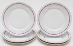 RICHARD GINORI - Conjunto de 6 pratos para sobremesa em porcelana italiana esmaltada e vitrificada na cor branca, bordas com detalhes violeta e fio dourado. Diâmetro: 21,5cm.