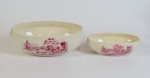 SACAVEM ESTATUA - Duas saladeiras em faiança, esmaltada e vitrificada, na cor branca, decoração com paisagem típica. Alt. 8 cm / 24 cm comprimento ( Maior ) ( No estado )