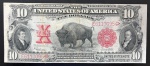 Raríssima Cédula, Estados Unidos da América, Valor 10 Dollars, Série Búfalo 1901, MBC/Soberba.
