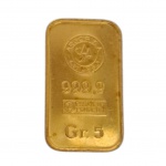 Barra de ouro puro 999,9 - 5 g. numerada 397401 medindo 1,5 x1,0 cm. Chancelada Argo SA Chiasso - Essayer  Founde