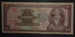 Cédula de 10.000 cruzeiros com carimbo do Banco Central, com imagem de Santos Dumont, déc de 60. Cédula Marrom Claro - No Estado.