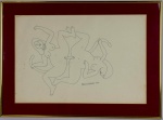 Lisboa, Fernando (RJ,1934 - RJ,1978) , "erótico " , nanquim sobre papel. Assinado e datado 1973. 47 x 32 cm(medida interna),  58 X 43 cm (medida externa). Marcas do tempo. No estado.