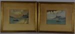 Pendant de aquarelas de F. Goldsmith, enseada de Botafogo. Com autorretrato do artista. 15,5 x 20,5 cm e com moldura 34 x 39 cm. 15 x 20 cm e com moldura 34 x 39 cm.