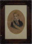 Assinatura Ilegível . desenho aquarelado , D. Pedro II. 15 x 11 cm e com moldura 26 x 19 cm.