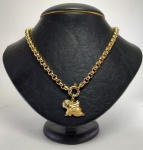 Colar com elos em ouro amarelo 14 k com pingente anjo. Peso 26,2 gr Med. 45 cm (colar) e 3 x 2,5 cm (anjo)