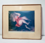 ORLANDO TERUZ - Reprodução Gráfica Assinada.  " Menina no Balanço " - 1972 - Moldura e Paspatur de madeira com proteção de vidro. Conforme fotos.  Medida total: 52,5 cm x 46 cm x 3 cm. Medida da reprodução: 35,5 cm x 29.