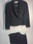 Conjunto de terno feminino, saia e blazer preto, Tahari Tam:M e 40