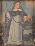 Pintura religiosa do Séc. XIX-  Reproduzindo a Imagem de São Vicente Ferrer - Pintura a ost colada em placa, sem assinatura, 36 x 27 cm.