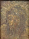 Pintura religiosa do Séc. XX - Face de Nosso Senhor Jesus Cristo na Cruz, pintura a ost, sem assinatura, 33 x 25 cm.