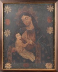 Pintura religiosa do Séc. XIX - Imagem de Nossas Senhora do Leite, pintura a ost, sem assinatura, 76 x 60 cm.