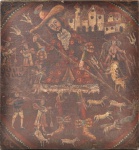 Pintura religiosa sul americana do Séc. XIX - Reproduzindo a Imagem de Santo Isidoro Lavrador, pintura a ost, sem assinatura, 43 x 40 cm.
