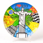 Decorativo  prato com cristo redentor em porcelana diâmetro de 20 cm