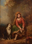 Escola europeia Séc. XIX - Menina com cachorro, osm assinatura ilegível, cie, 60 x 44 cm.